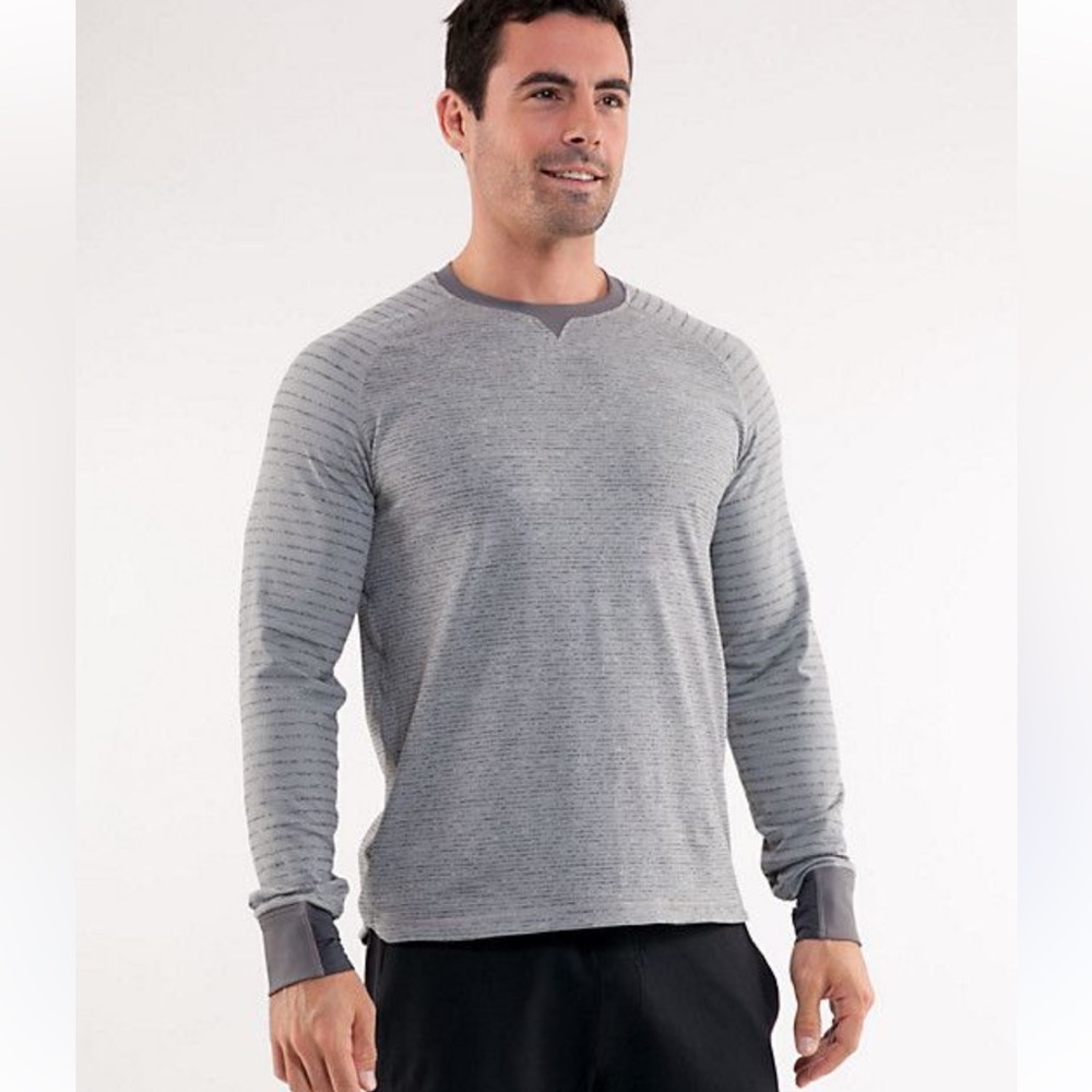 Lululemon Athletica Mens Cypress Run Long Sleeve Top Grey Striped Size Small